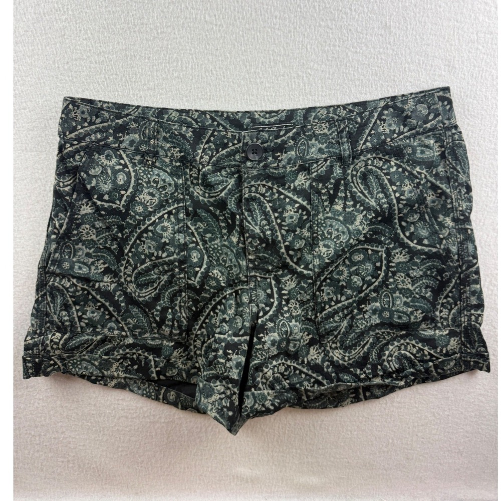 Lucky Brand Womens Green Paisley Print Shorts Size 2 Boho Mid Rise 3 Inch Inseam